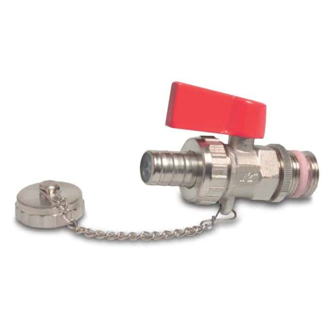PROFEC KFE Kugelhahn Messing Vernickelt 1/2" x 12 mm Außengewinde x Schlauchtülle 6bar, Entleerung