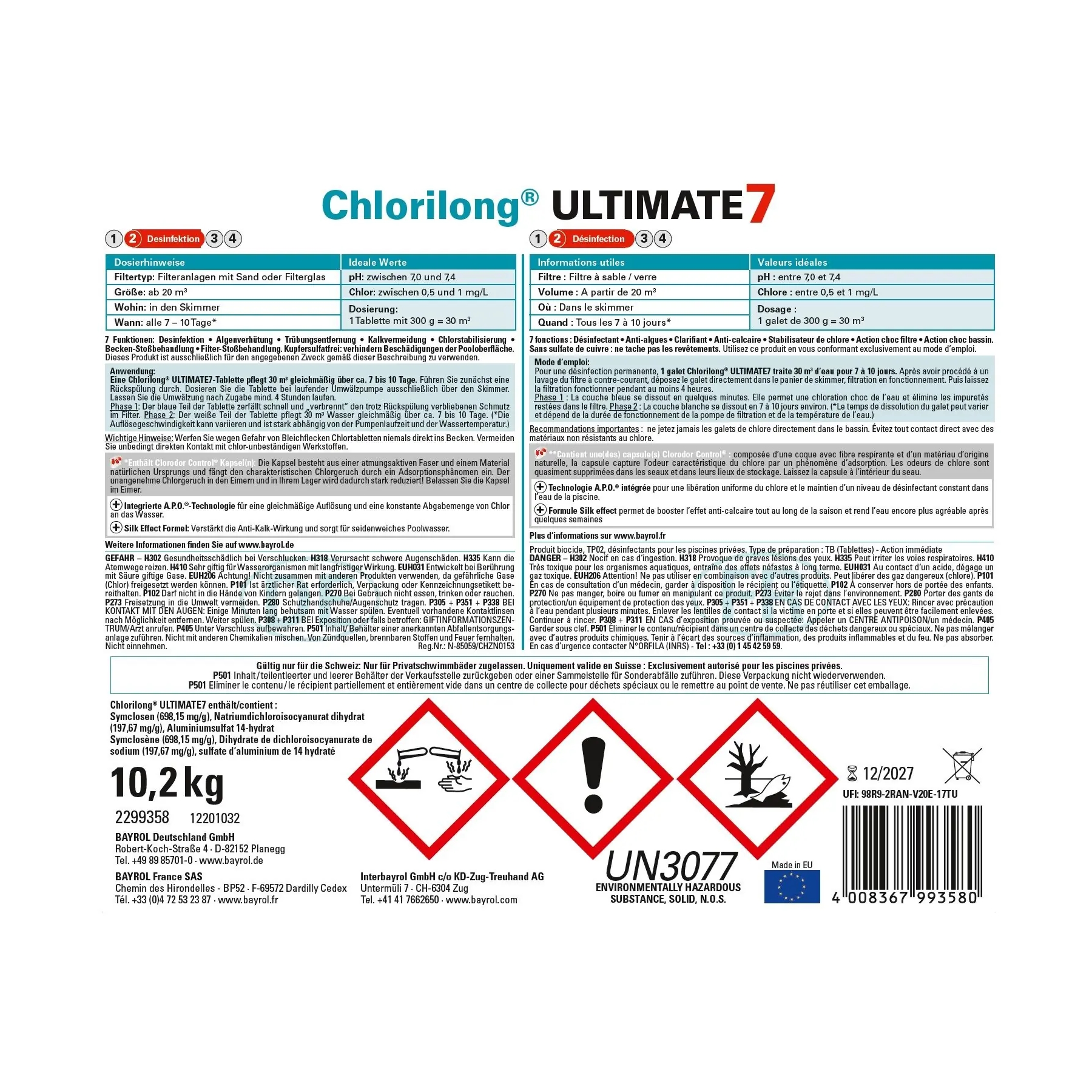 BAYROL Chlorilong ULTIMATE7 10,2 kg 2-Phasen Chlortabletten 300 g, mit 7 Funktionen – Bild 3