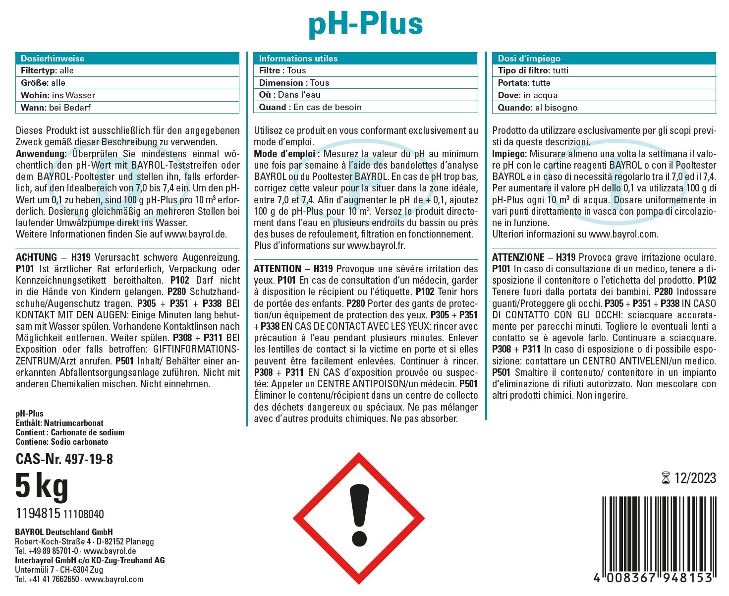 Bayrol pH-Plus 5 kg Granulat zur Erhöhung eines pH-Wertes unter 7,0 – Bild 2