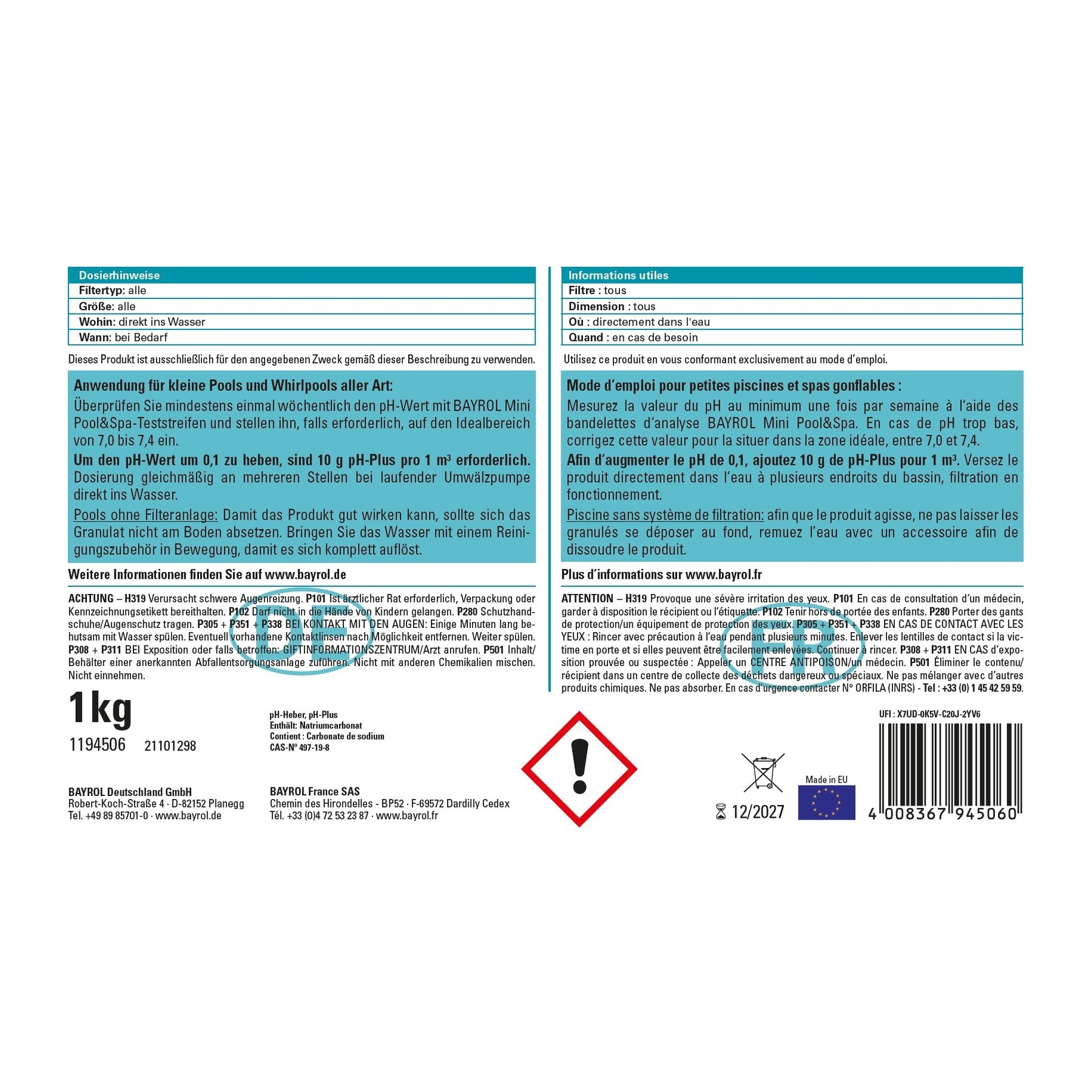 Bayrol Mini Pool & Spa pH-Heber 1 kg mit Dosierlöffel – Bild 2