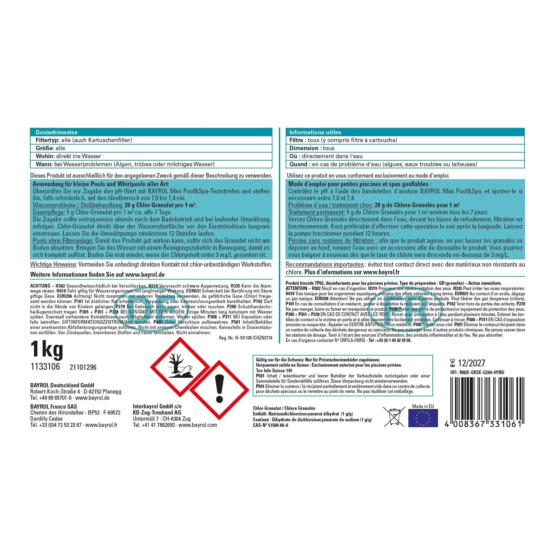 Bayrol Mini Pool & Spa Chlor-Granulat 1 kg UN 3077 – Bild 2