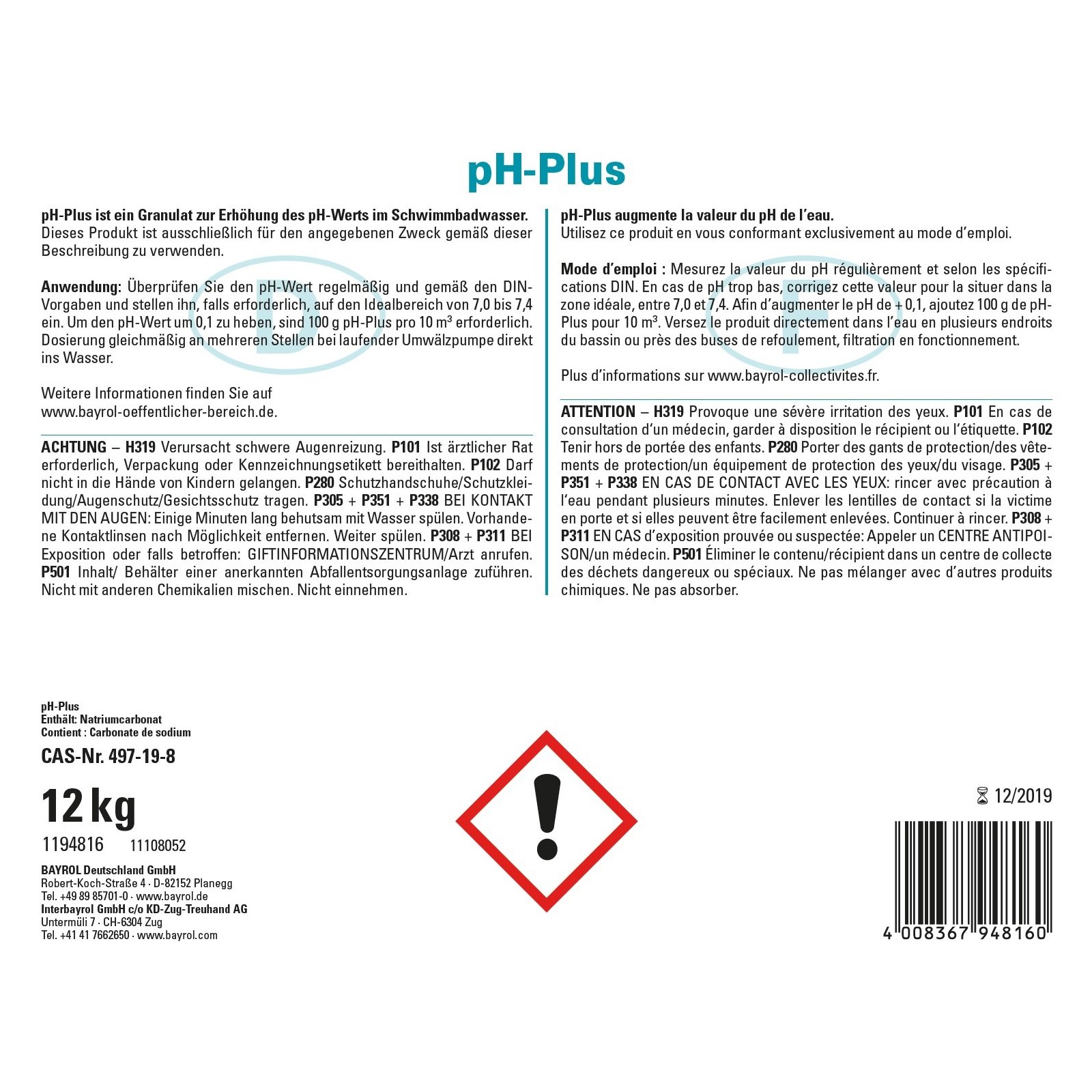 Bayrol pH-Plus 12 kg Granulat zur Erhöhung eines pH-Wertes unter 7,0 – Bild 2