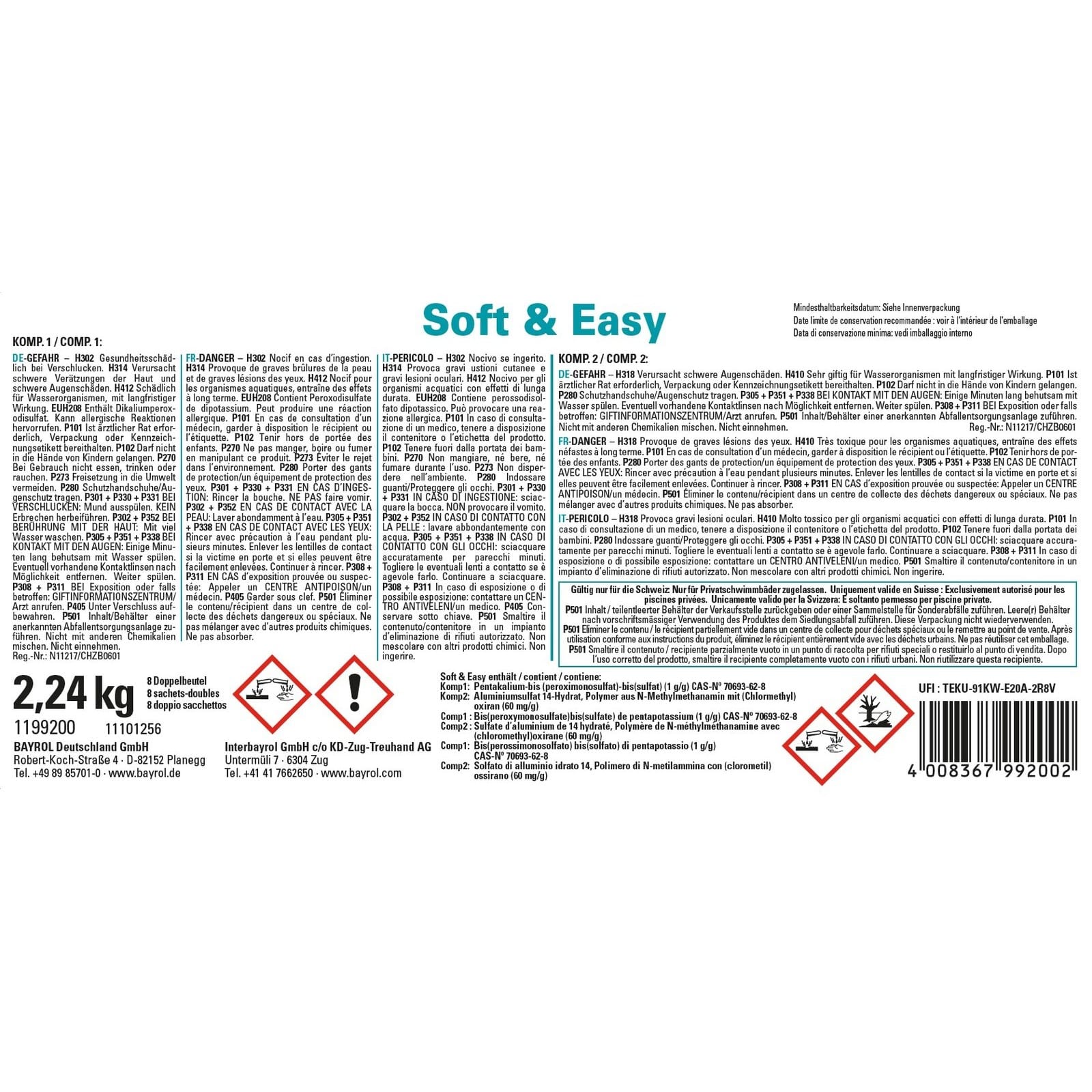Bayrol Soft & Easy 20m3 / 2,24 kg, 8 Doppelbeutel Granulat-Kombination auf Basis von Aktivsauerstoff UN 3260 und UN 3077 – Bild 3