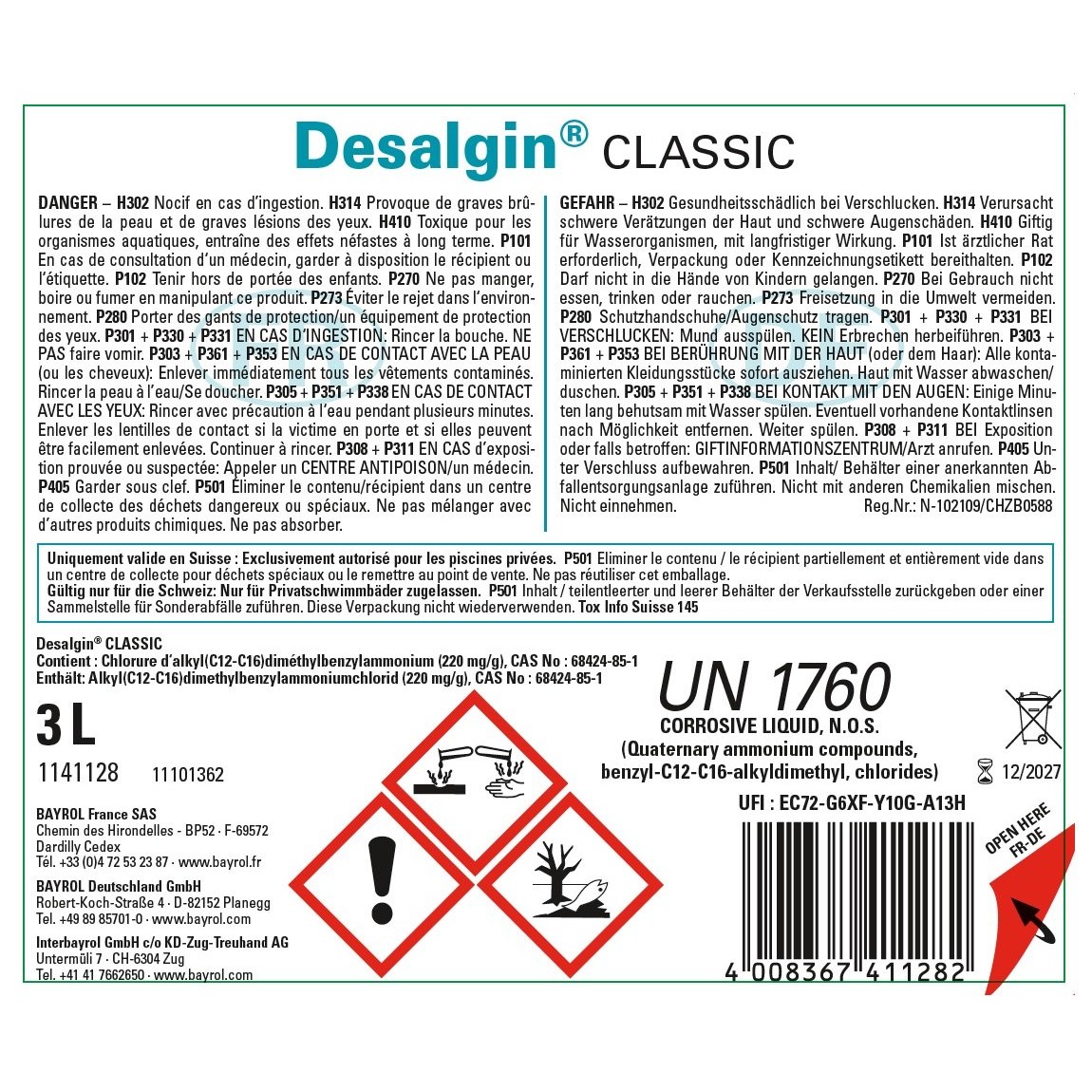Bayrol Desalgin CLASSIC 3 l flüssiges schaumarmes Antialgen-Konzentrat UN 1760 – Bild 2