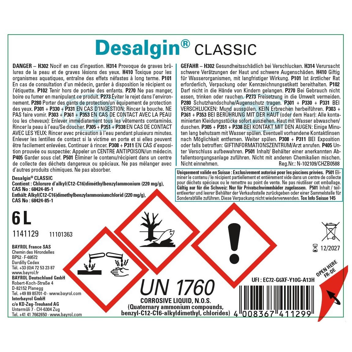 Bayrol Desalgin CLASSIC 6 l flüssiges schaumarmes Antialgen-Konzentrat UN 1760 – Bild 2