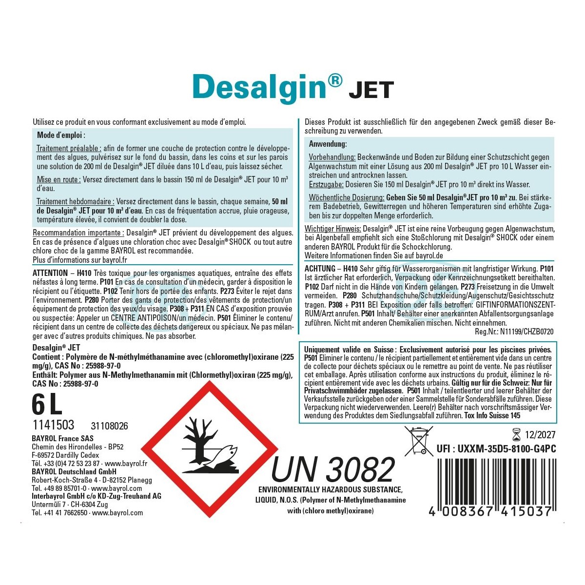 Bayrol Desalgin JET 6 l flüssiges Antialgen-Konzentrat, schaumfrei UN 3082 – Bild 2