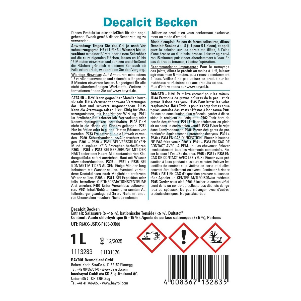 Bayrol Decalcit Becken 1 l saures Reinigungsgel zur Entfernung von Kalk UN 1789 – Bild 3