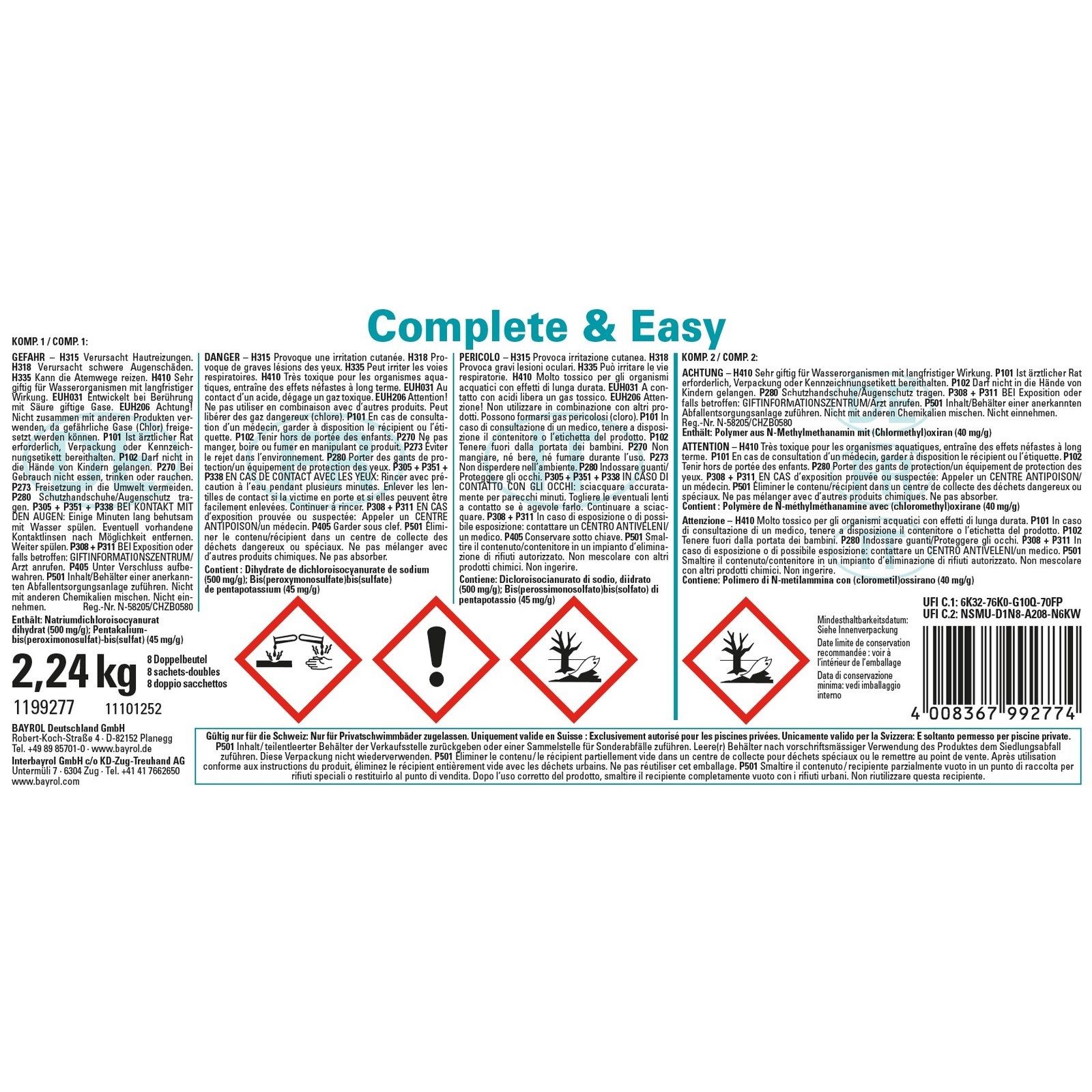 Bayrol Complete & Easy 2,24 kg, 8 Doppelbeutel Granulat-Kombination auf Chlorbasis UN 3077 – Bild 4