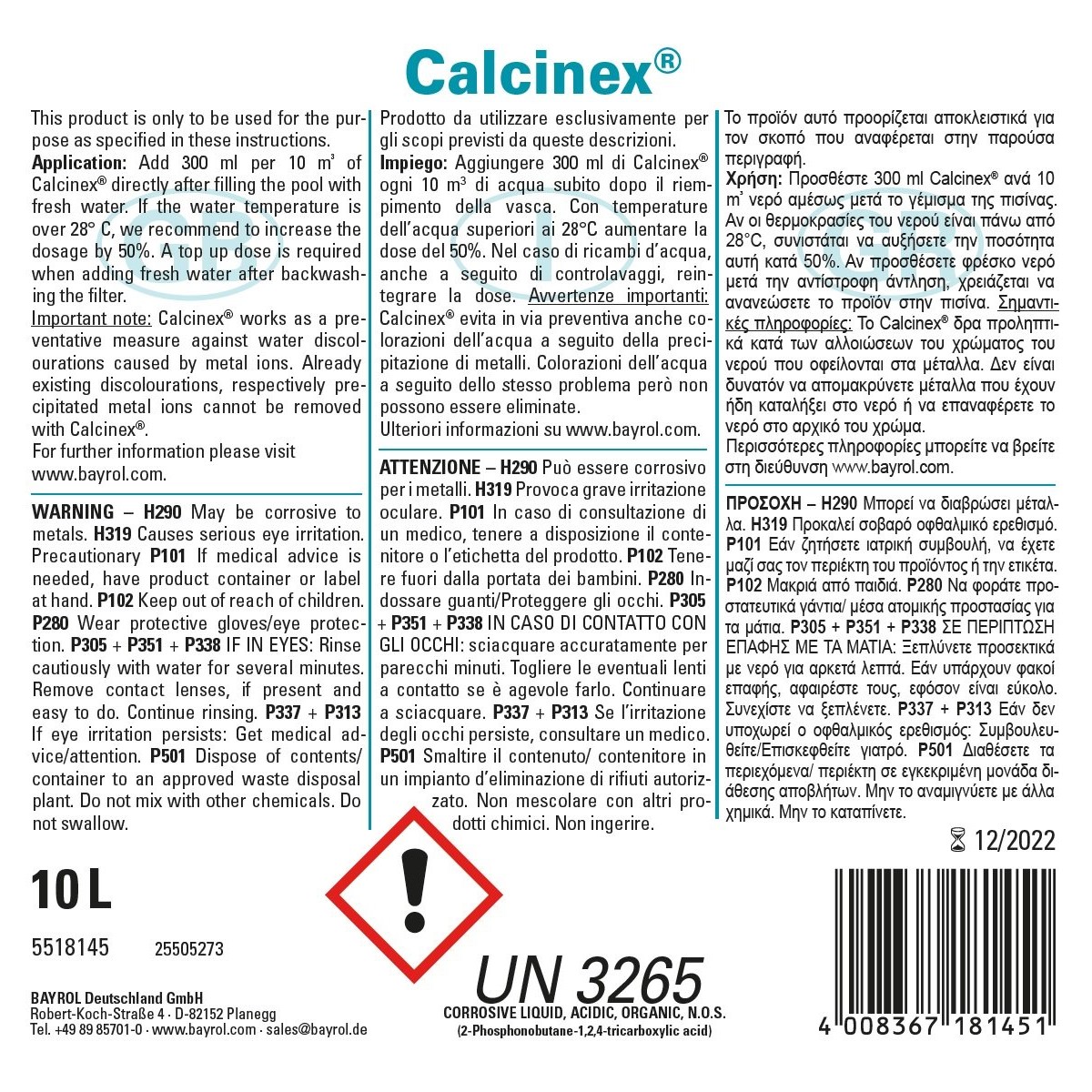 Bayrol Calcinex 10 l UN 3265 – Bild 2