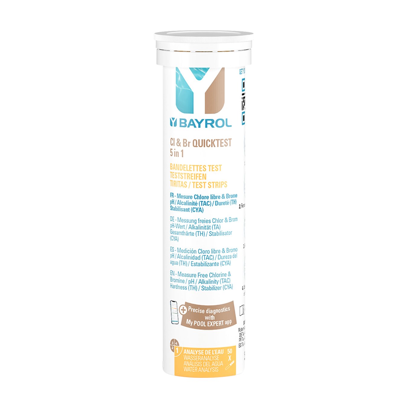 Bayrol Quicktest pH/freies Chlor/Brom/TAC/TH/CYA Testreifen zur einfachen Wasseranalyse