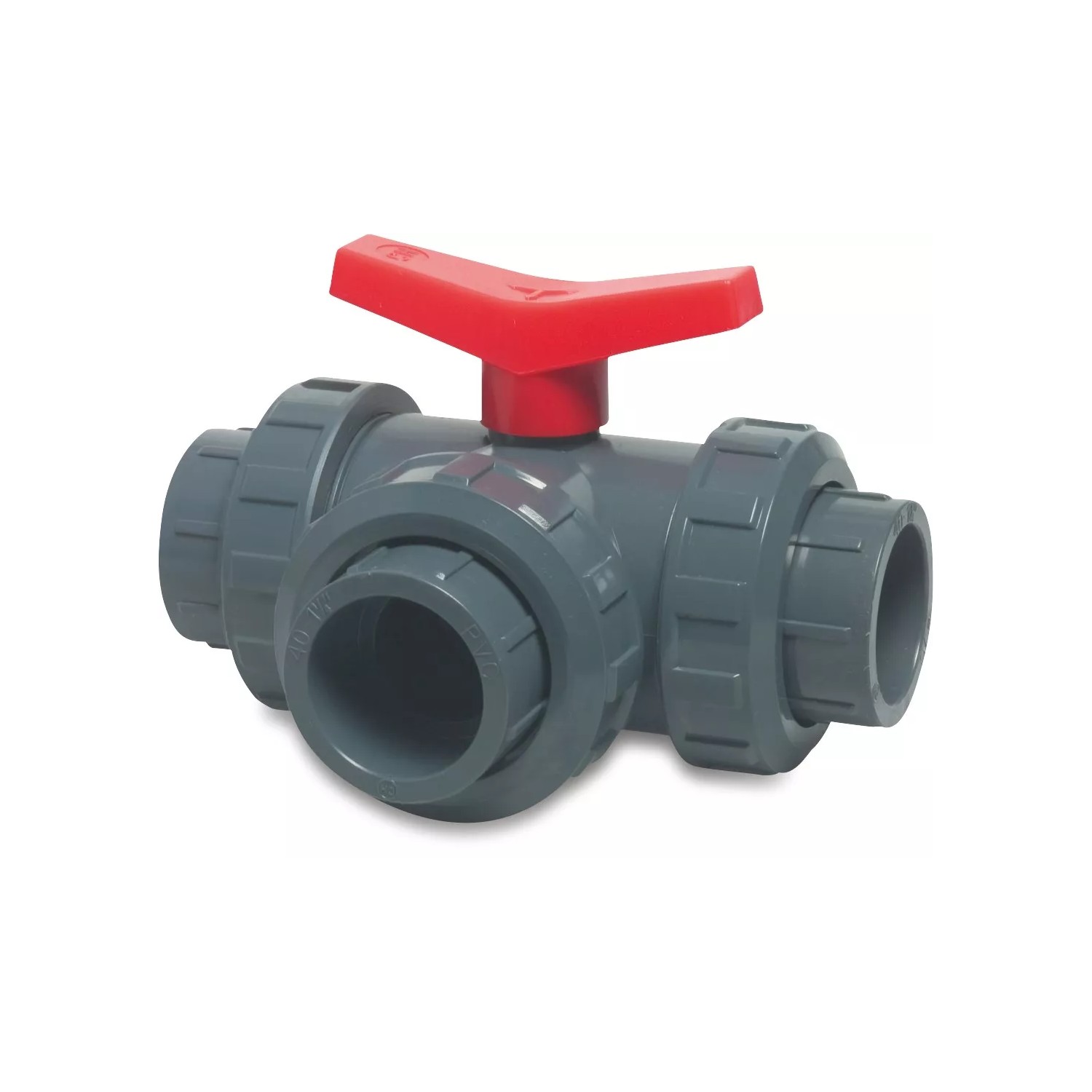 BEVO PVC 3-Wege Kugelhahn, T-Bohrung, Klebemuffe