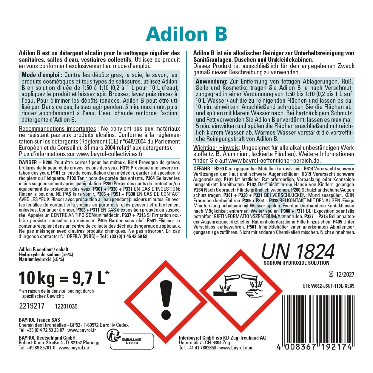 Bayrol Adilon B 10 kg alkalischer Reiniger mit aktiver Fettlöseformel UN 1824 – Bild 2