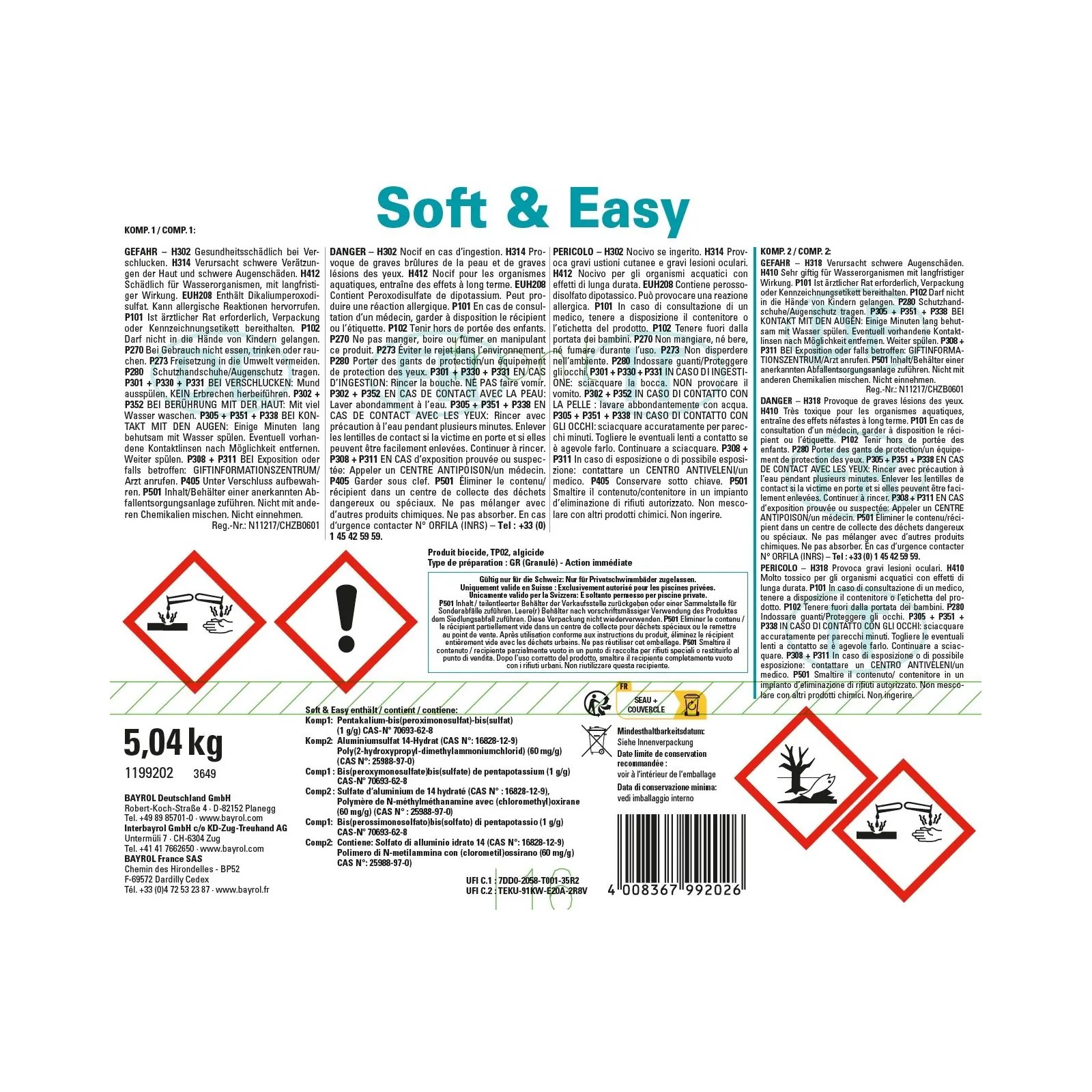 Bayrol Soft & Easy 30m3 5,04 kg, 12 Doppelbeutel Granulat-Kombination auf Basis von Aktivsauerstoff UN 3077 und UN 3260 – Bild 2