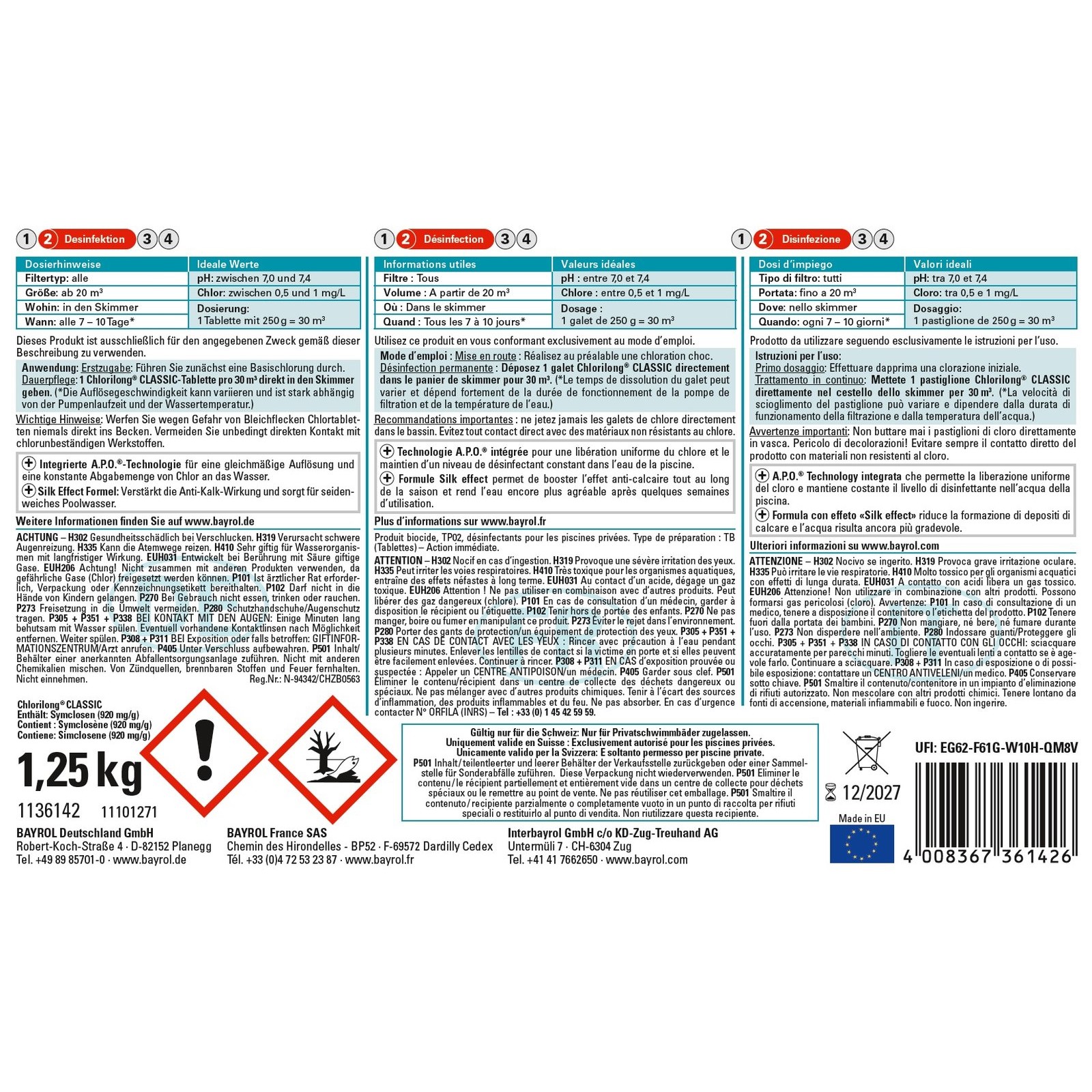 Bayrol Chlorilong CLASSIC 1,25 kg Chlortabletten 250 g UN 3077 – Bild 3