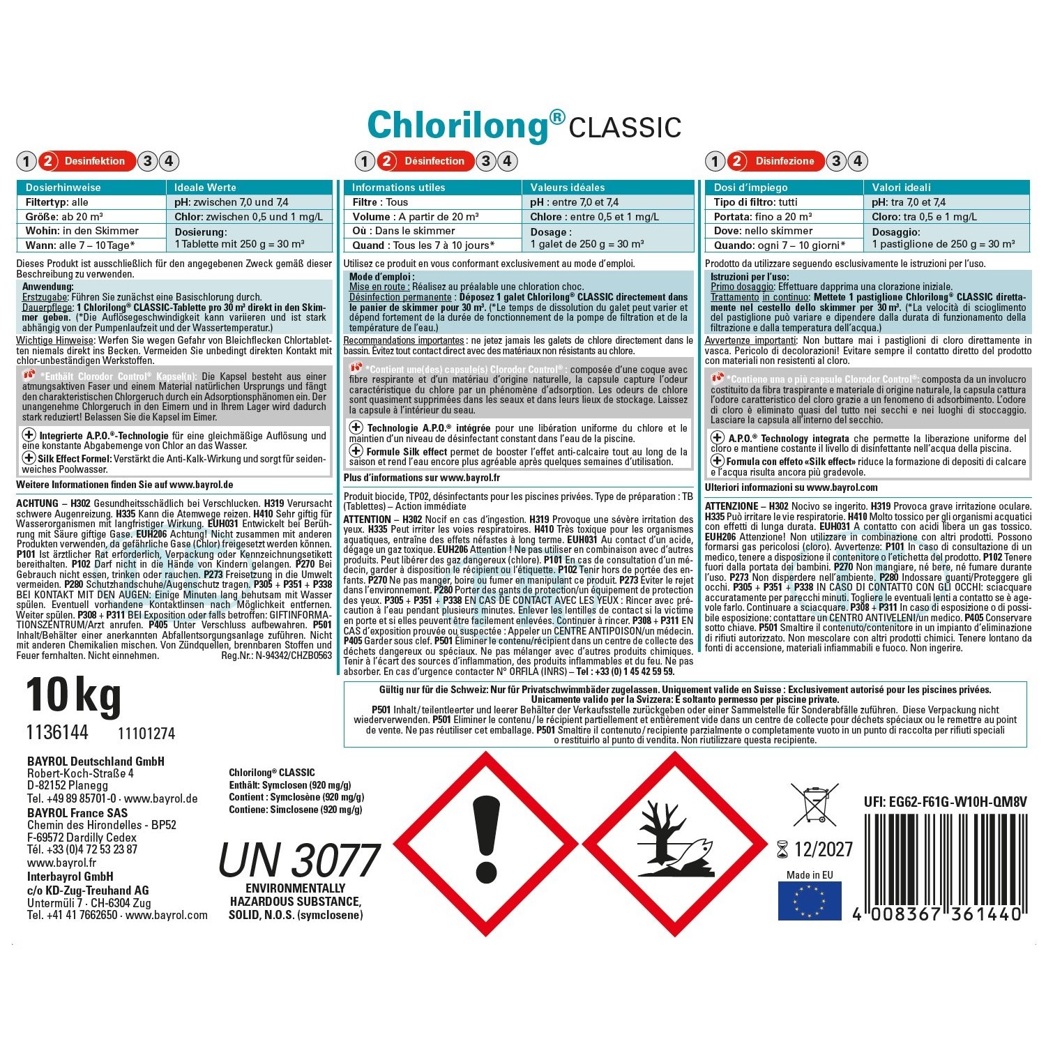 Bayrol Chlorilong CLASSIC 10 kg Chlortabletten 250 g UN 3077 – Bild 3