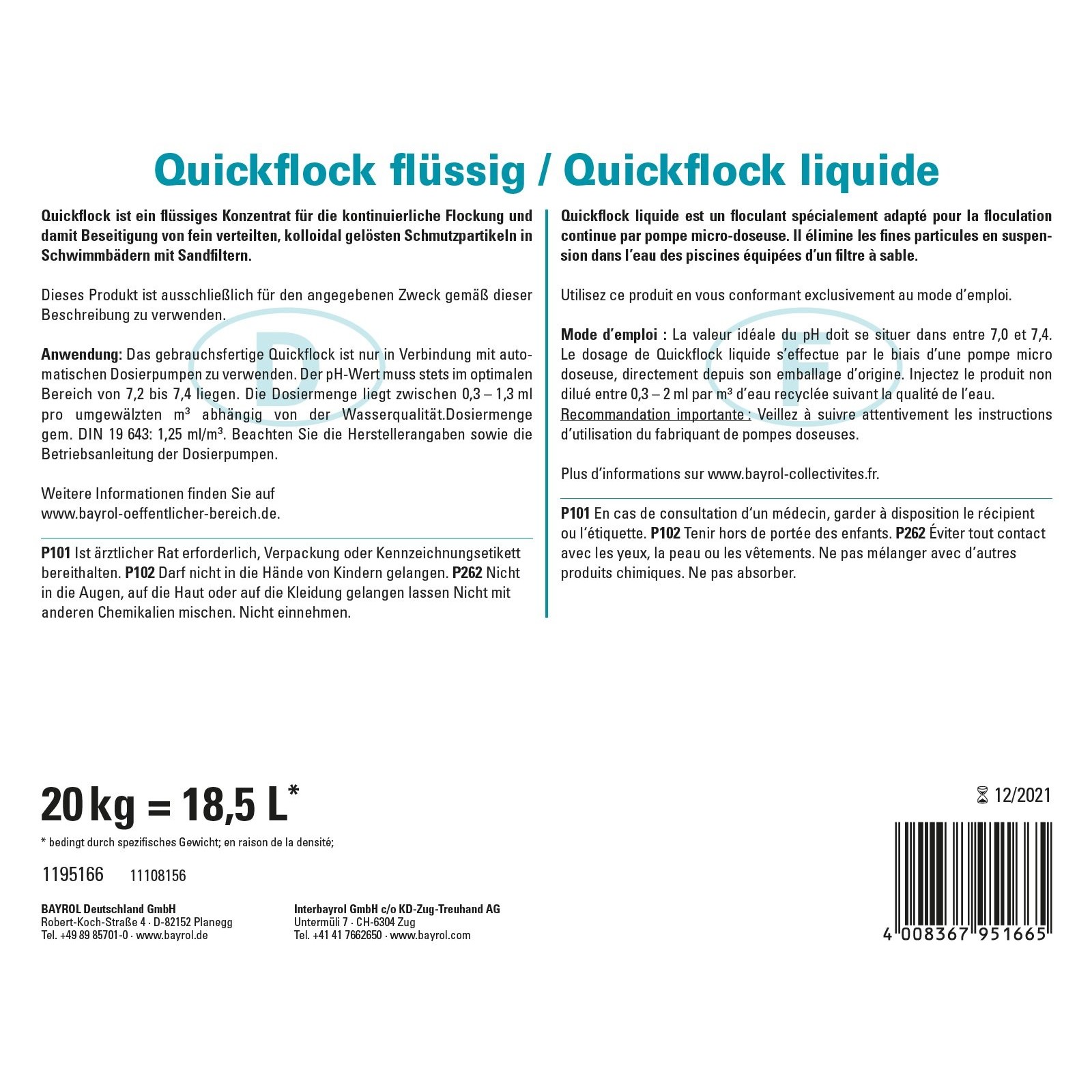 Bayrol Quickflock flüssig 18.5 l / 20 kg