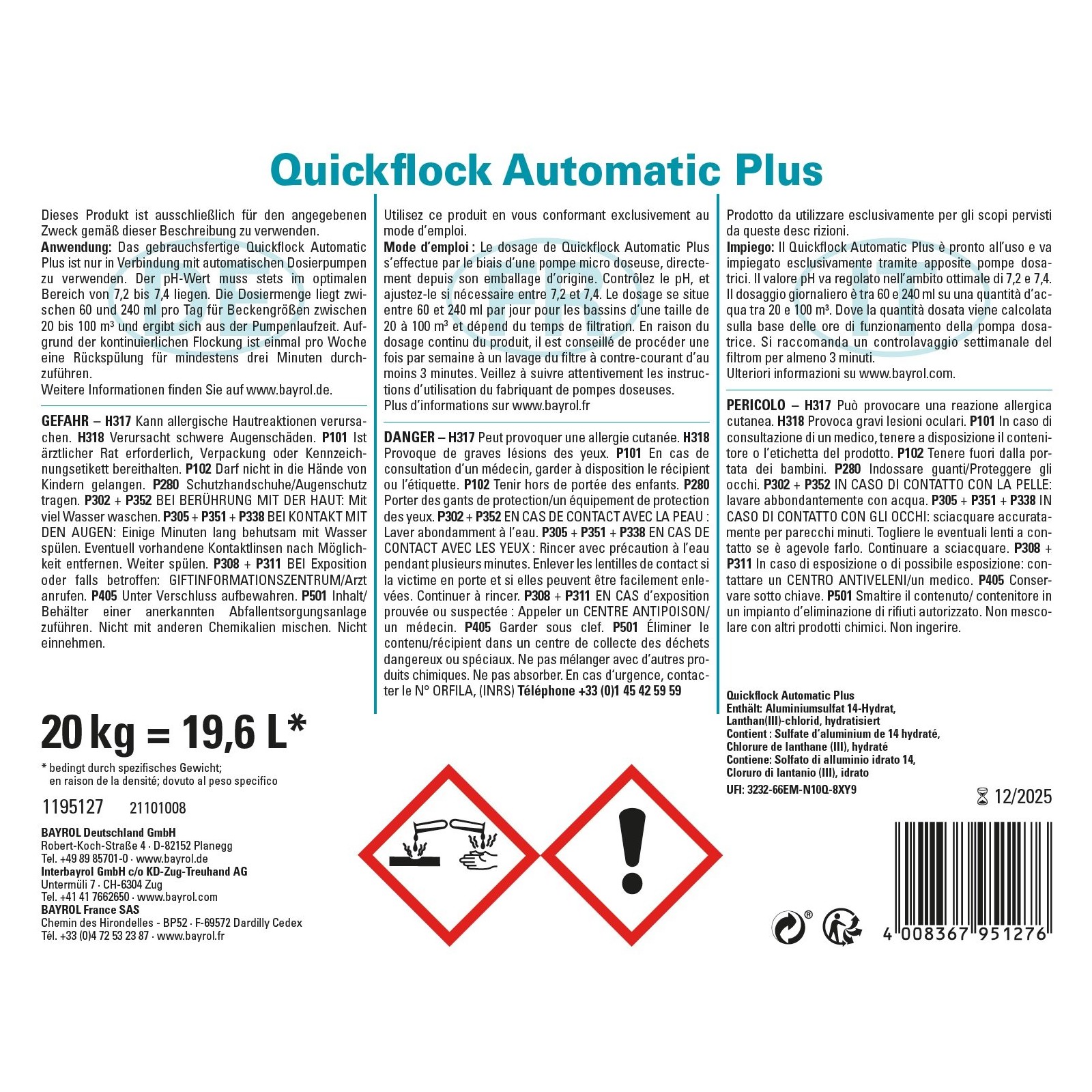 Bayrol Quickflock Automatic Plus 20 l / 20.4 kg Flockungsmittel flüssig
