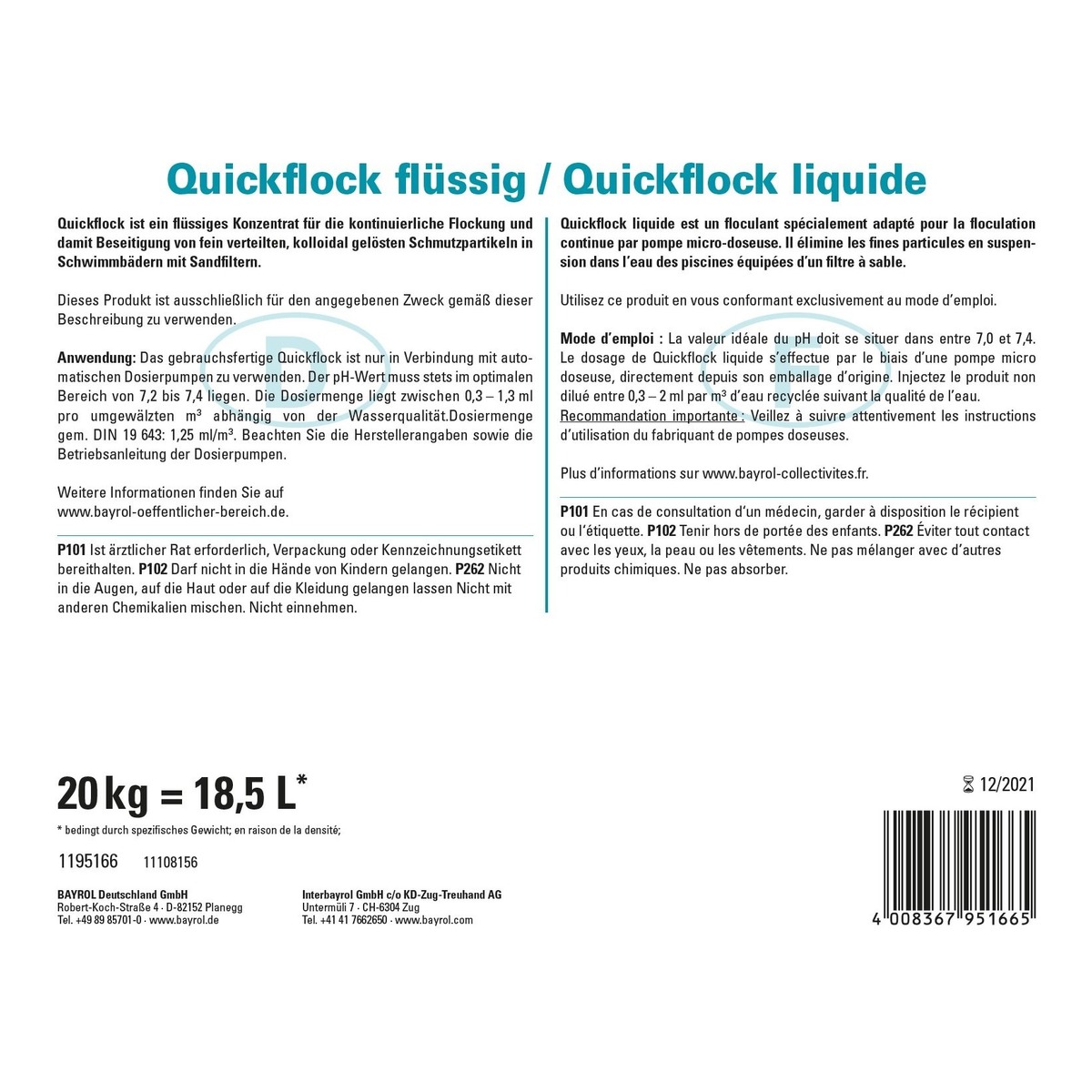 Bayrol Quickflock flüssig 18.5 l / 20 kg