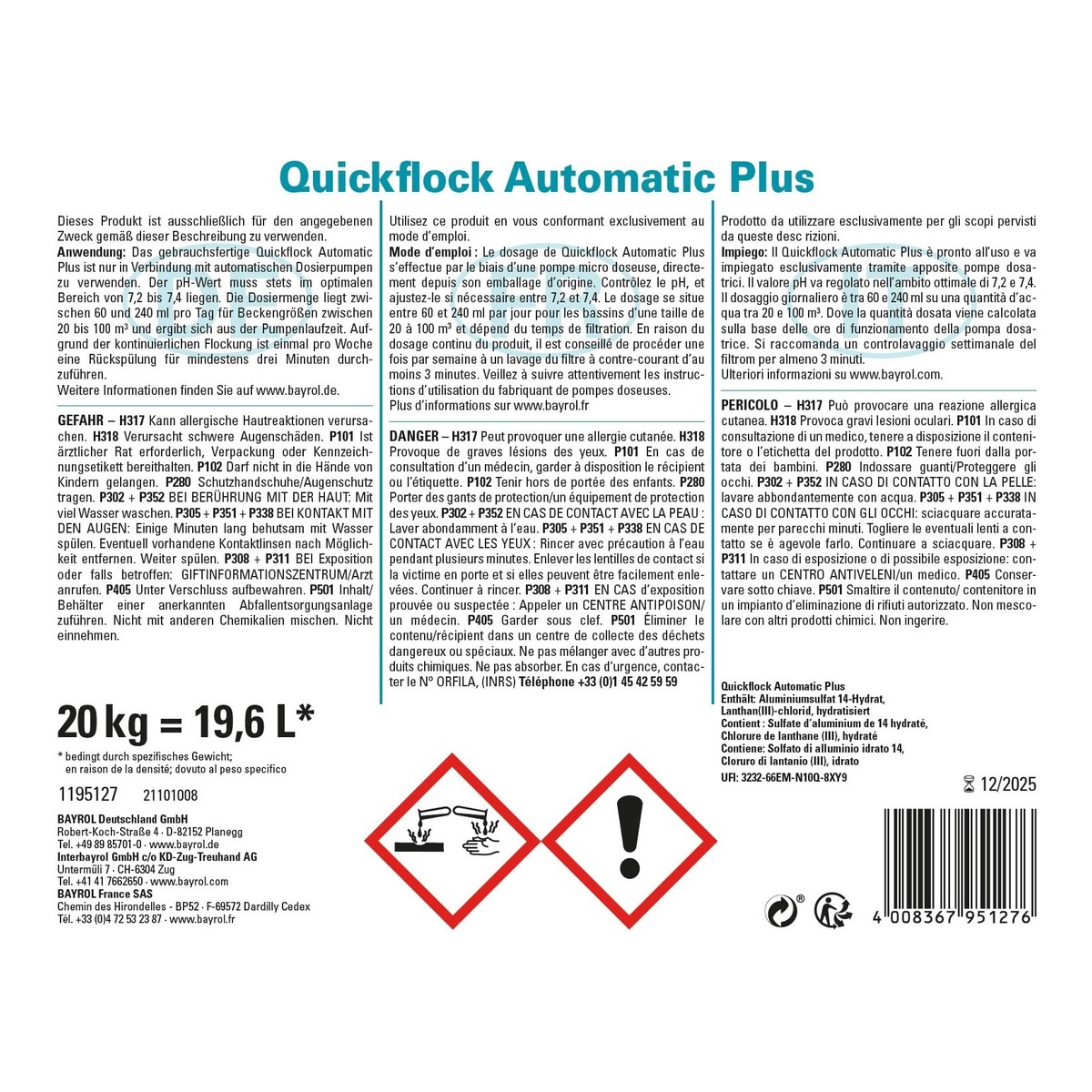 Bayrol Quickflock Automatic Plus 20 l / 20.4 kg Flockungsmittel flüssig