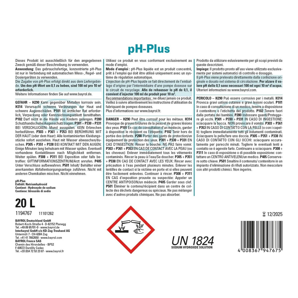 Bayrol pH-Plus flüssig 20 l / 27 kg UN 1824