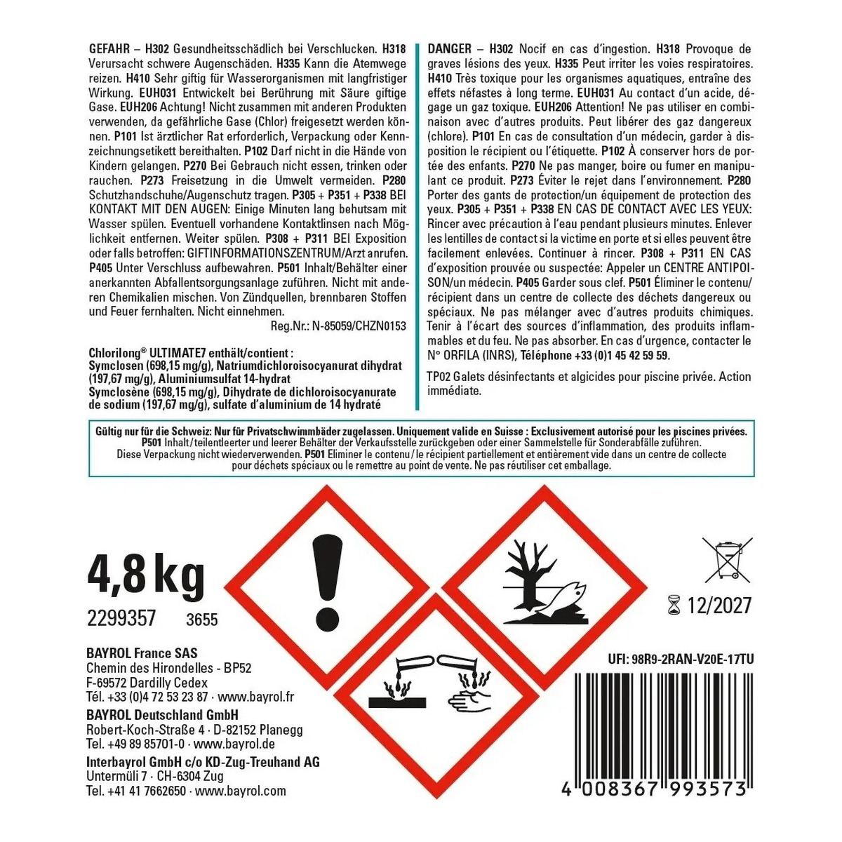 Bayrol Chlorilong ULTIMATEv7 4,8 kg 2-Phasen Chlortabletten 300 g, mit 7 Funktionen UN 3077
